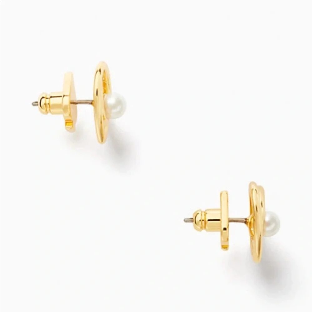 KATE SPADE NWT Cream Gold Infinity Heart Stud Earrings Gold - Picture 4 of 6